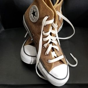 Tan high top converse